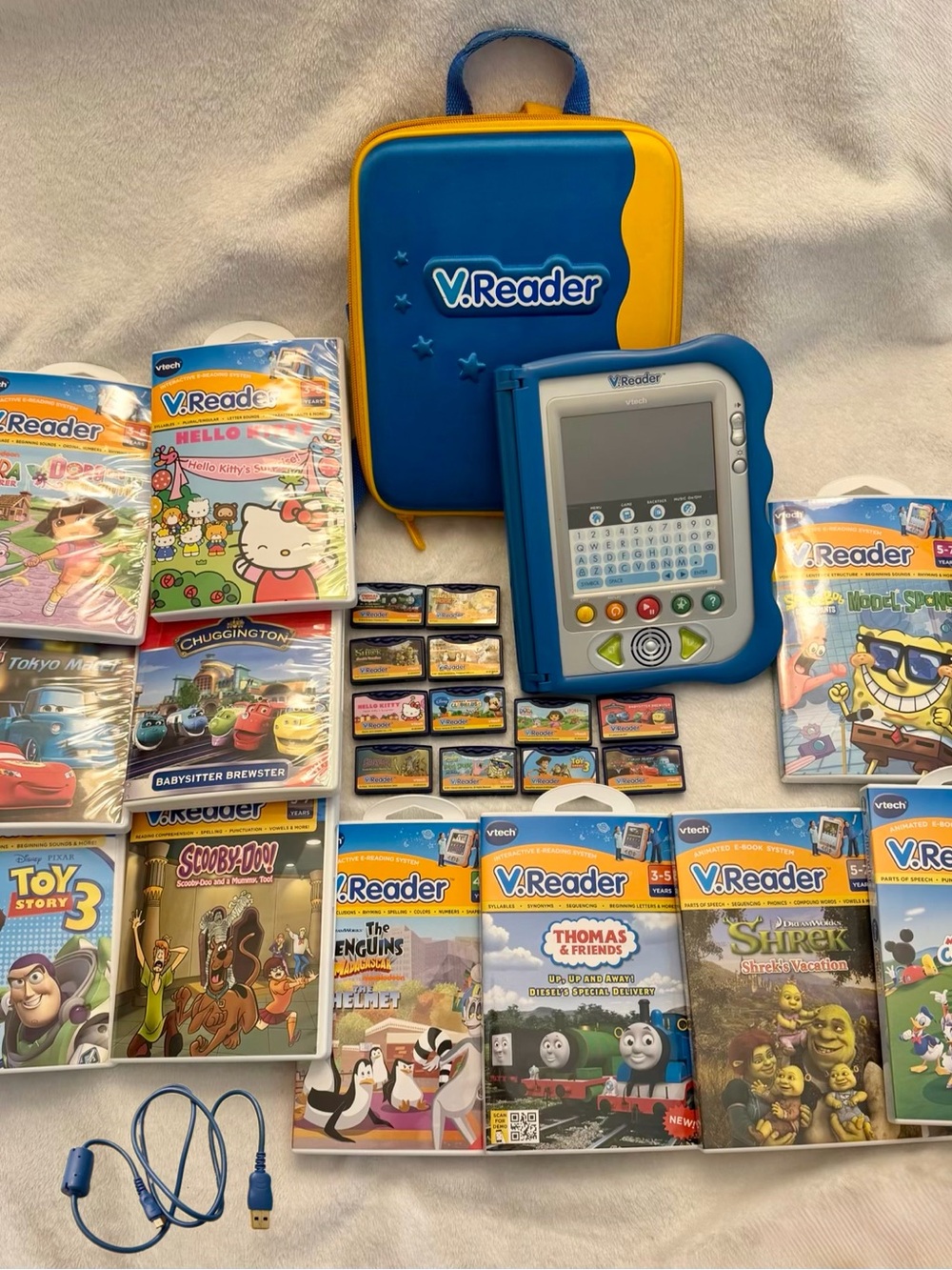 Vtech V Reader bundle- 12 reading games, backpack case, manual
